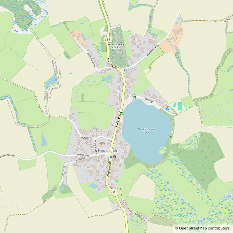 Kartenausschnitt von Neukirchen. Map data from https://www.openstreetmap.org/copyright